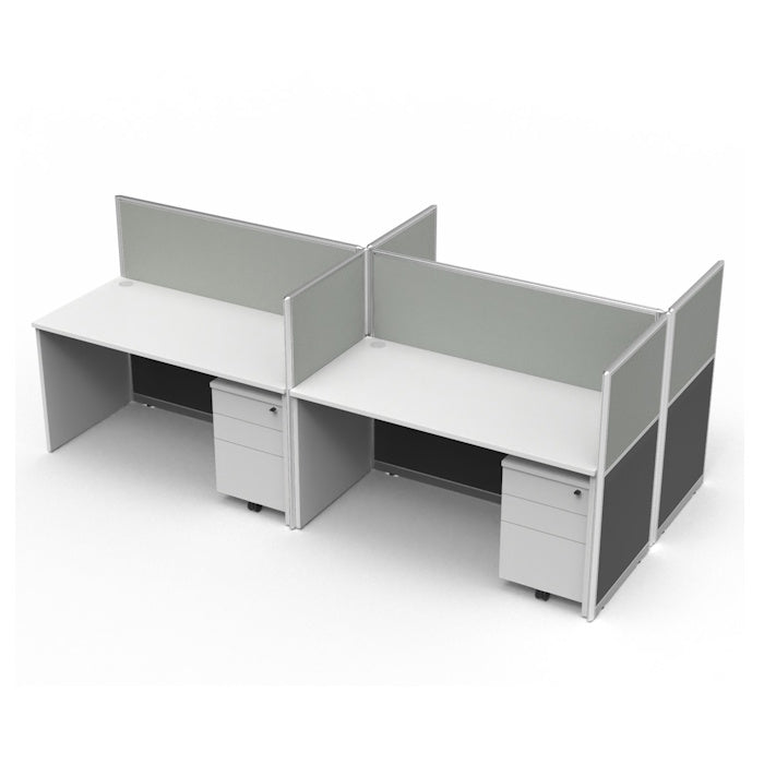 十字形佈局的雙人辦公卡位,包含兩張辦公枱和兩個活動儲物櫃。