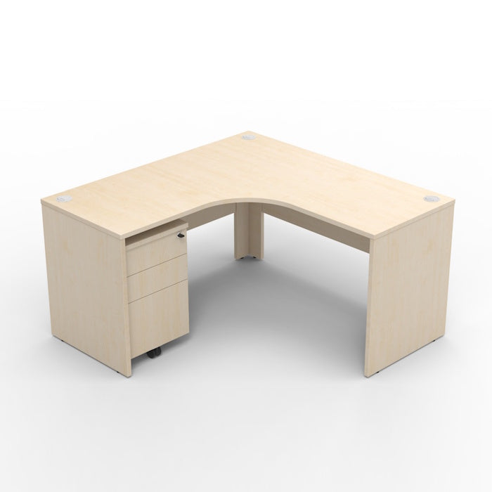雙面板L形獨立卓配活動推三斗木柜桶 - Brilliant Space Office Furniture