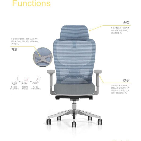 BSJ-7287 高背職員椅連頭枕3D升降PU扶手👌