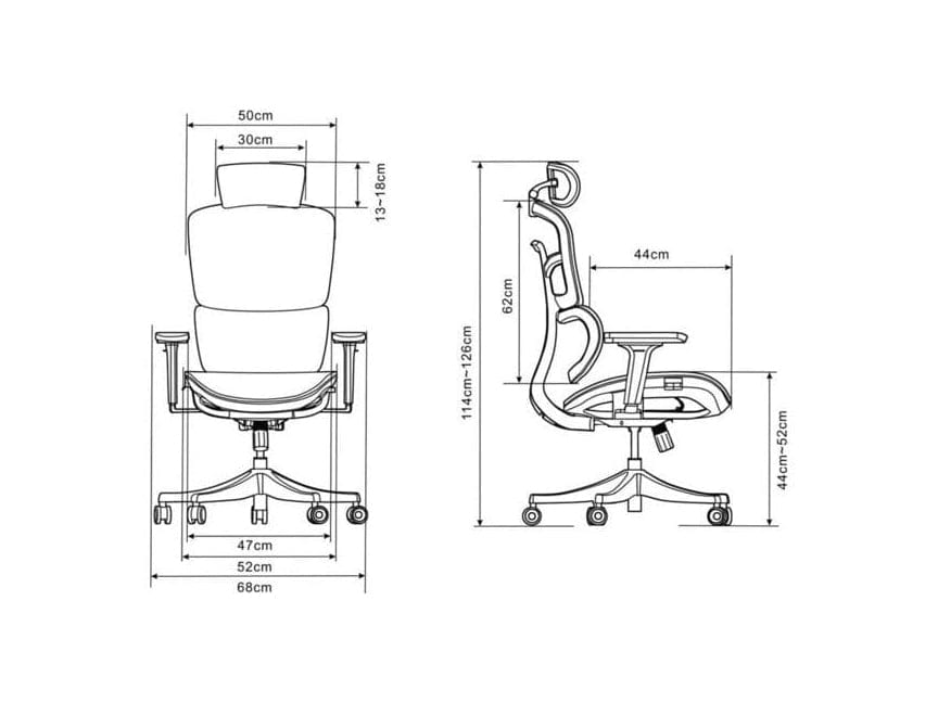 BSJ-5235-3 高背黑框網背椅配升降扶手/頭枕